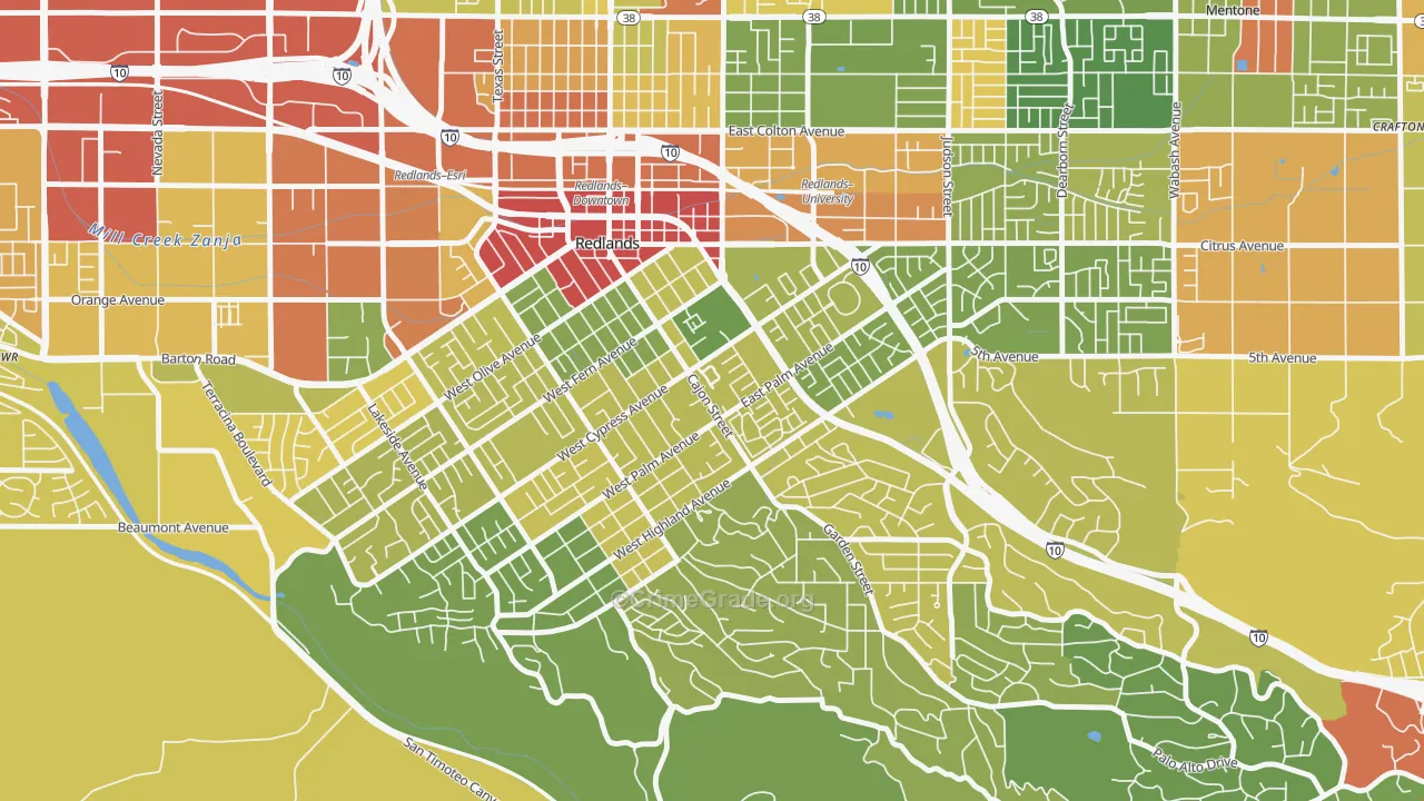 Plymouth Village, Redlands, CA Map of Vandalism Rates