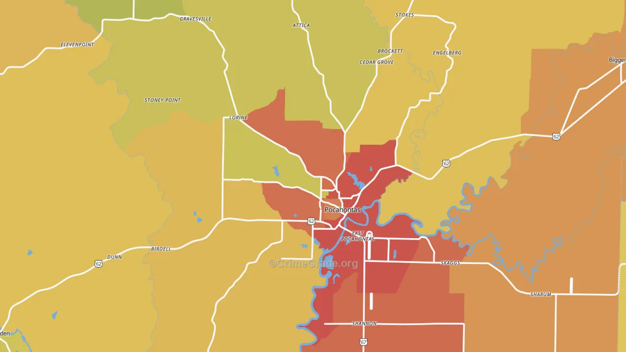 Pocahontas, AR Map of Vandalism Rates