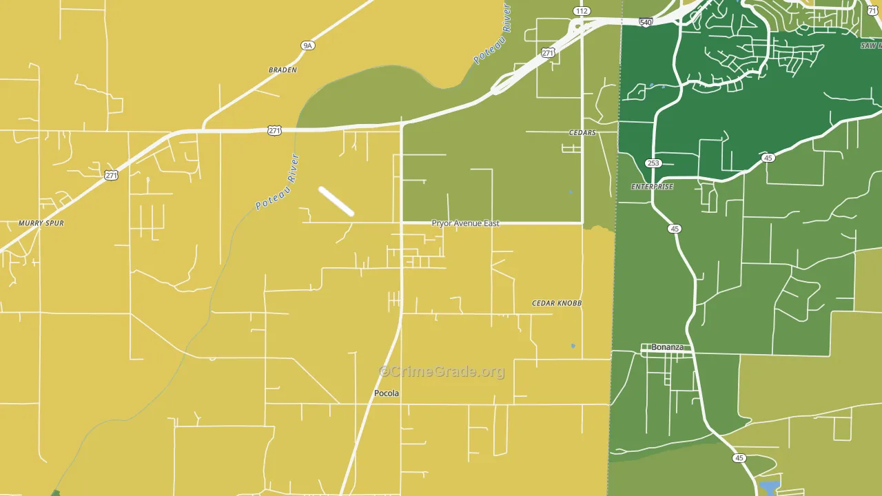 Pocola, OK Map of Vandalism Rates