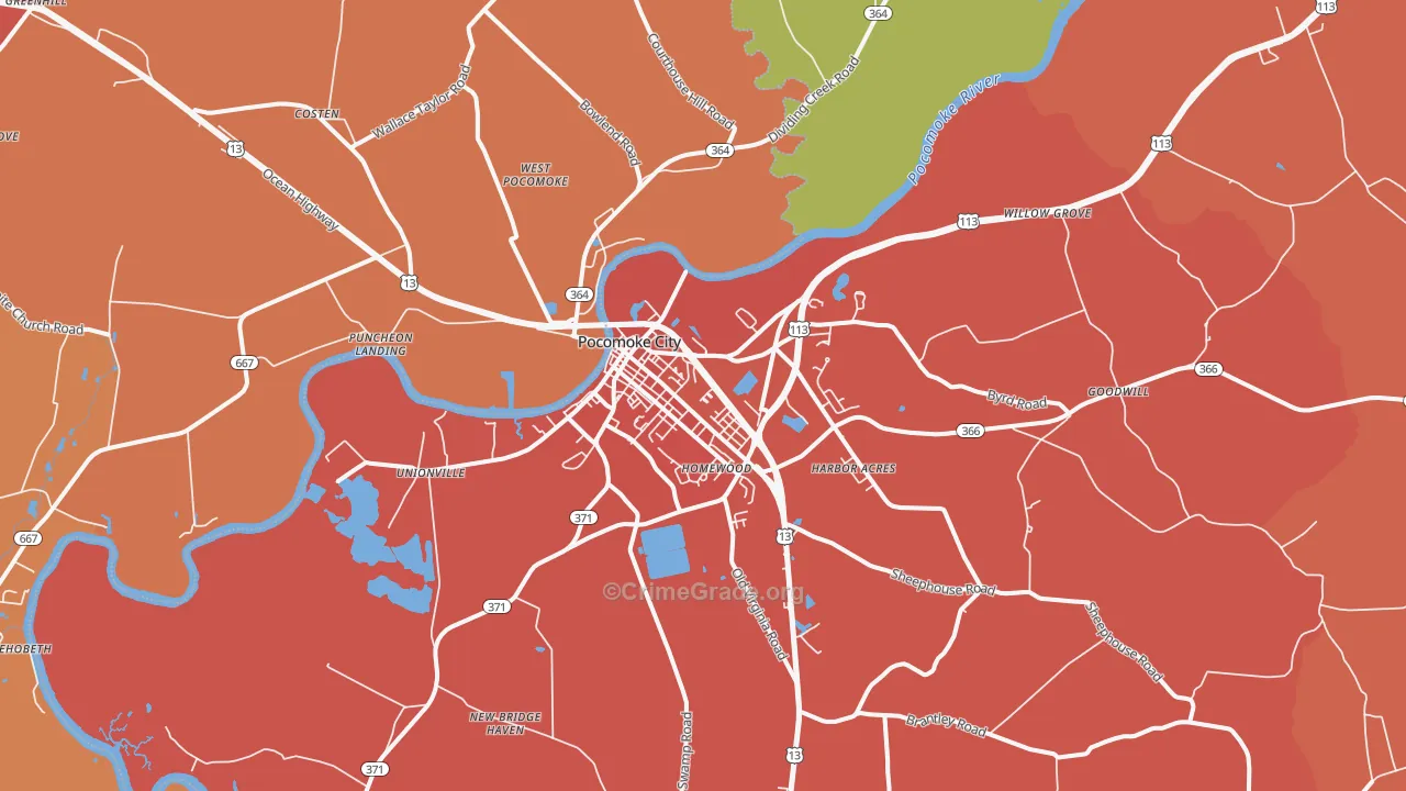 Pocomoke City, MD Map of Vandalism Rates