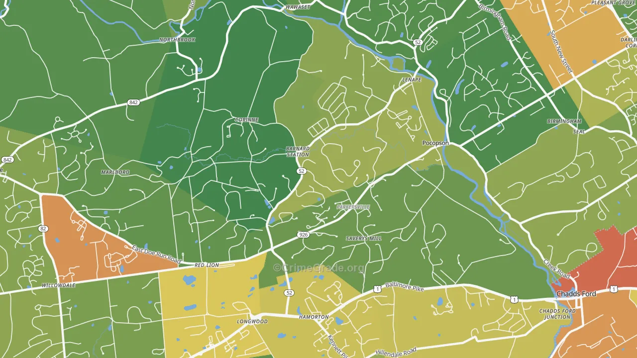 Pocopson, PA Map of Vandalism Rates