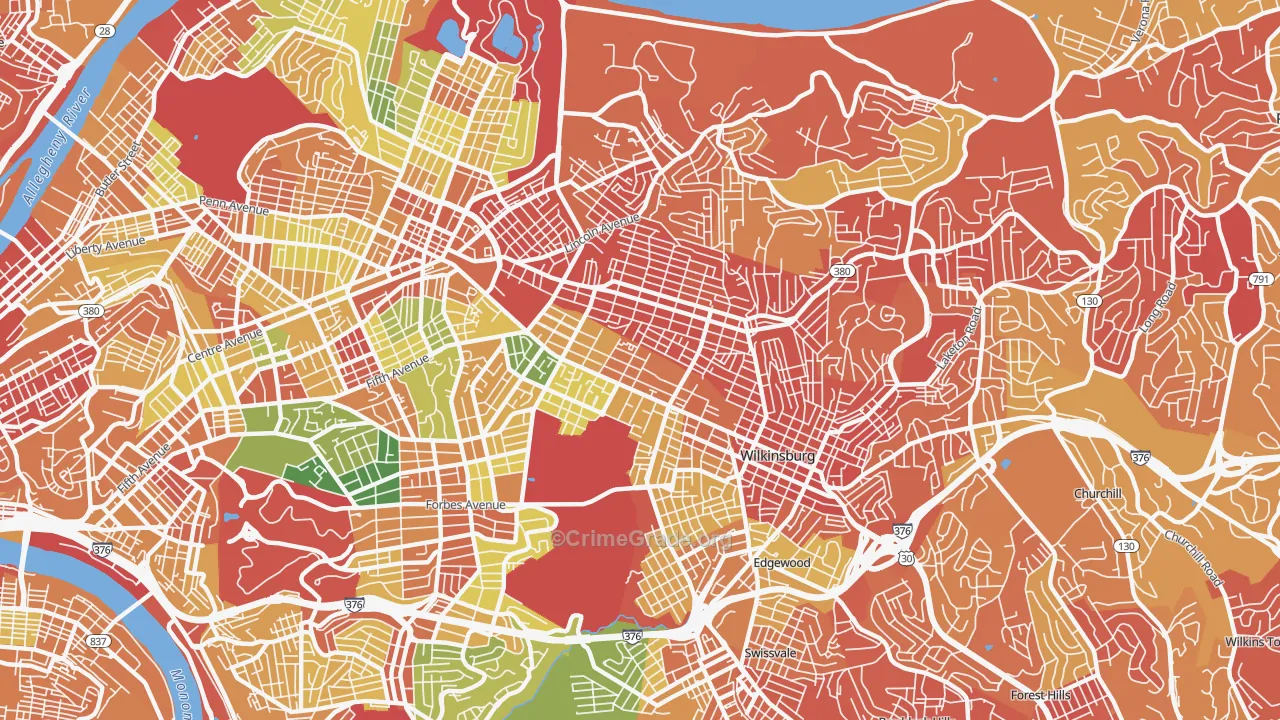 Point Breeze, Pittsburgh, PA Map of Vandalism Rates