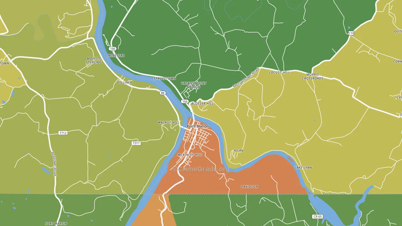 Point Marion, PA Map of Vandalism Rates