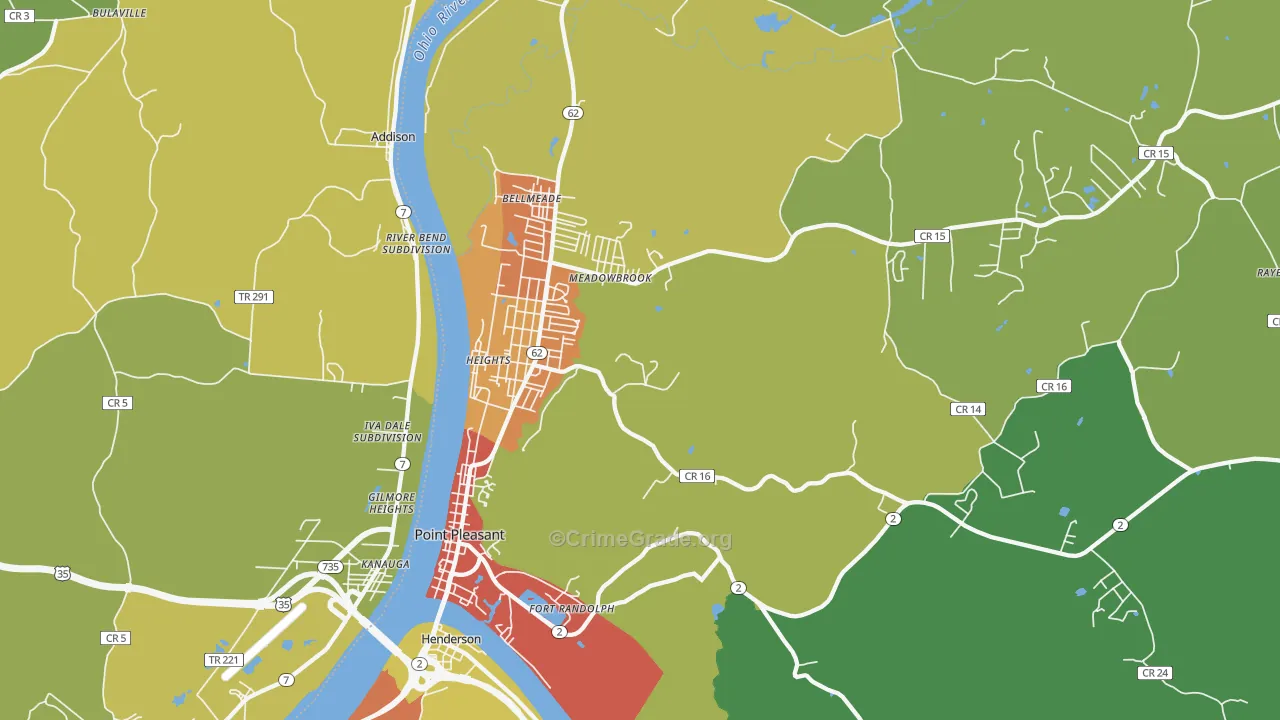 Point Pleasant, WV Map of Vandalism Rates
