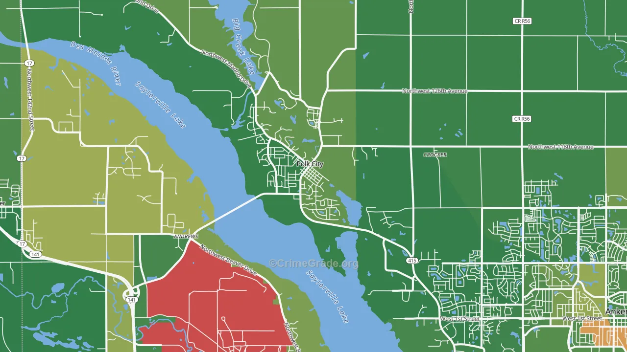Polk City, IA Map of Vandalism Rates
