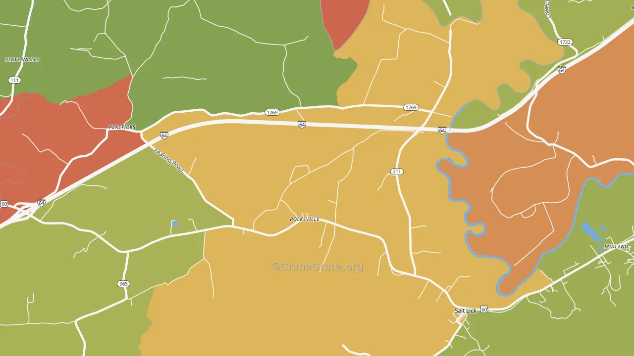 Polksville, KY Map of Vandalism Rates
