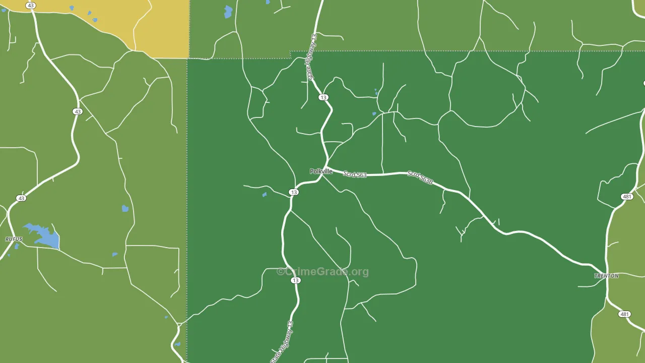 Polkville, MS Map of Vandalism Rates