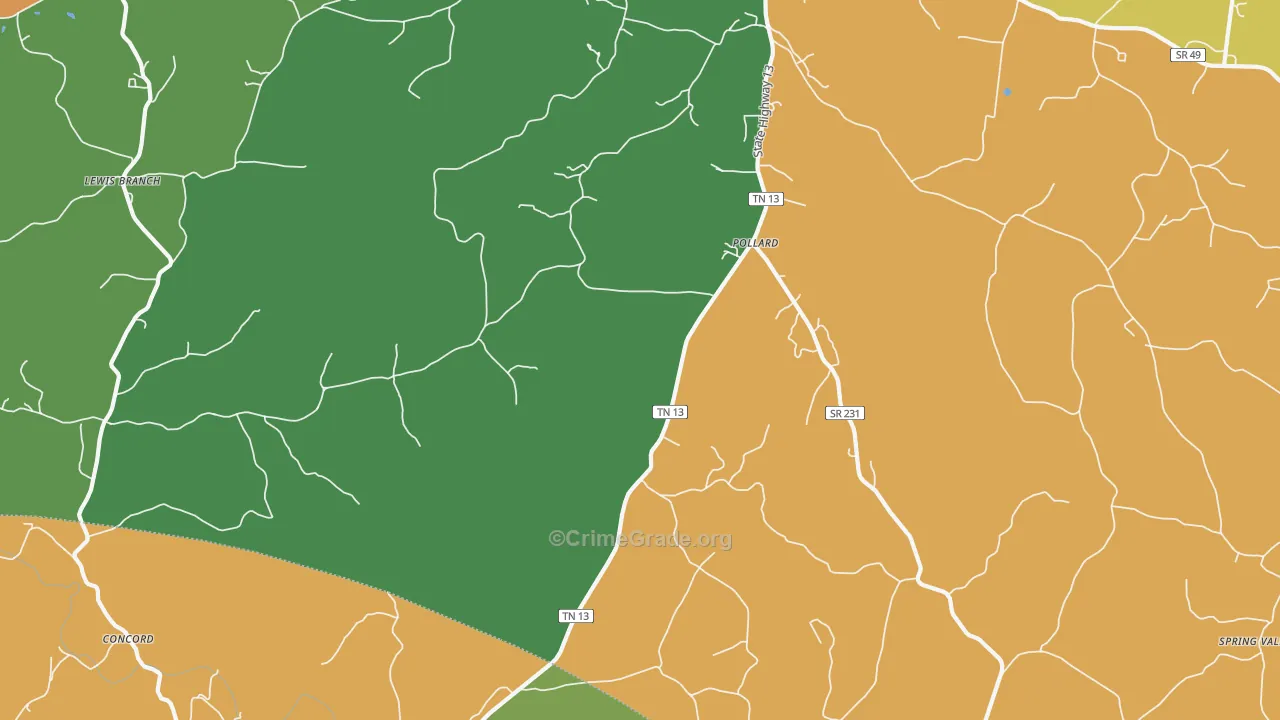 Pollard, TN Map of Vandalism Rates