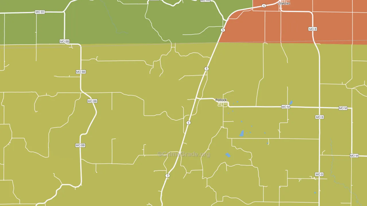 Pollock, MO Map of Vandalism Rates
