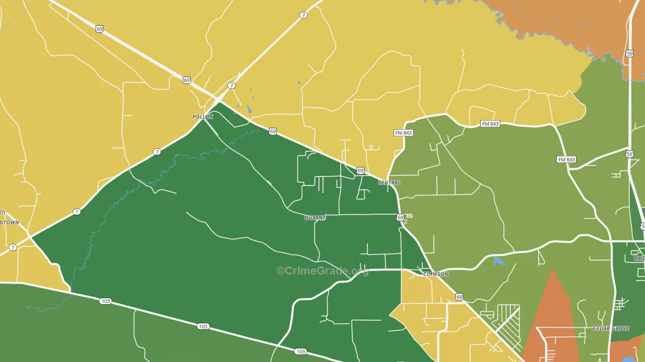 Pollok, TX Map of Vandalism Rates