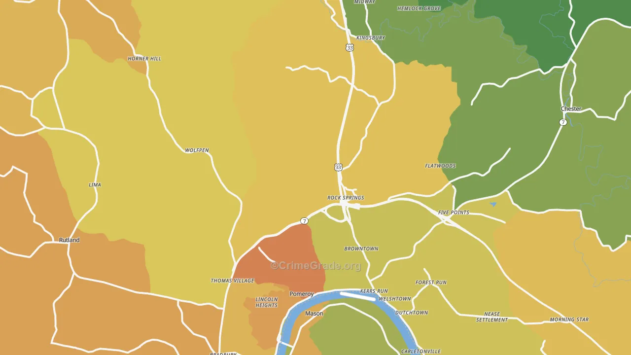 Pomeroy, OH Map of Vandalism Rates