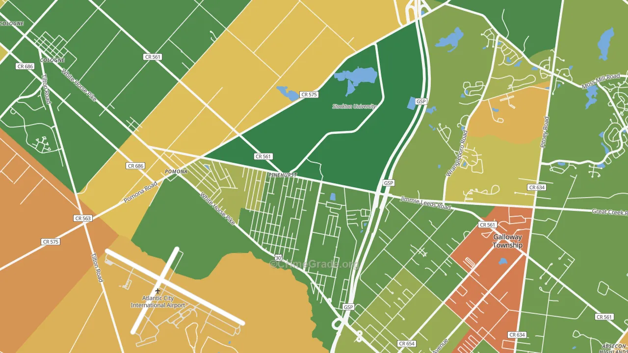 Pomona, NJ Map of Vandalism Rates