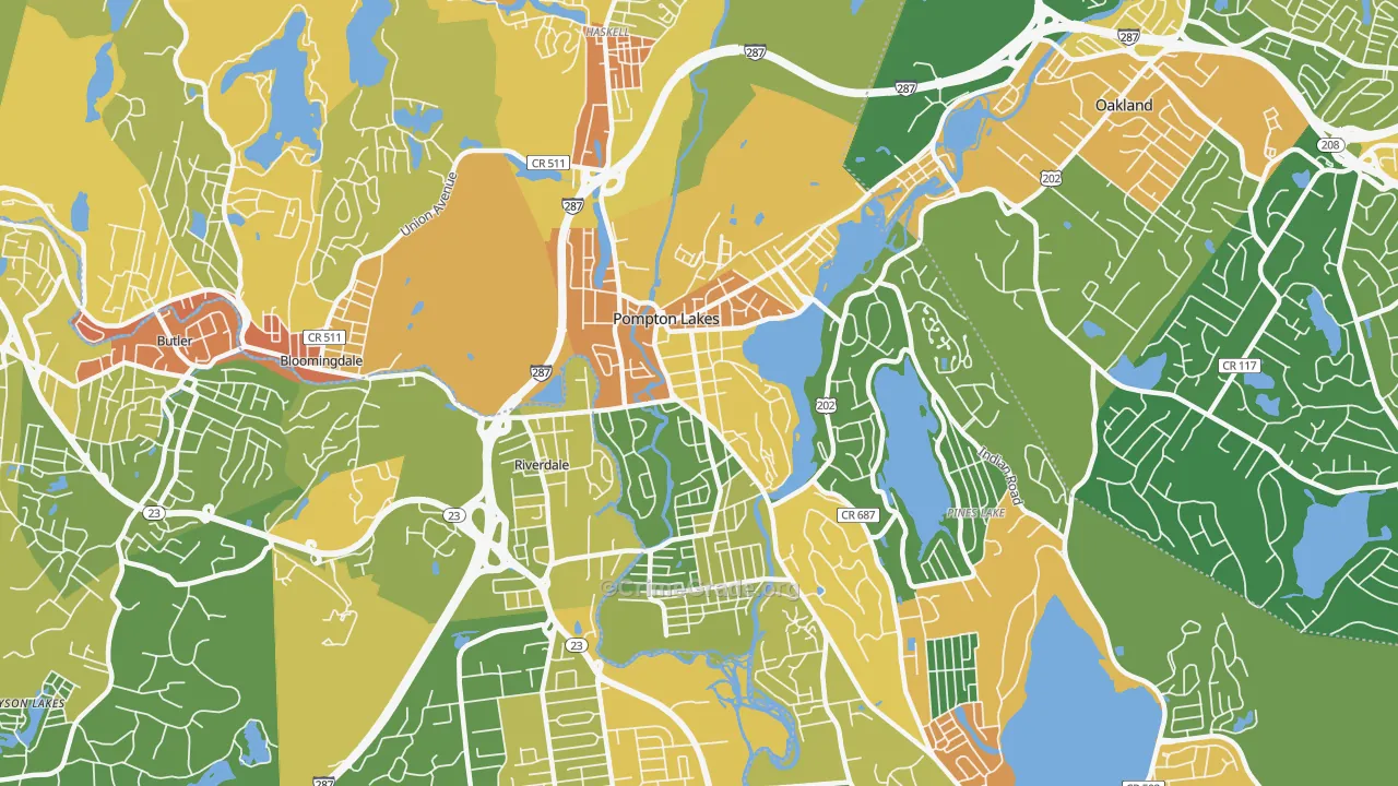 Pompton Lakes, NJ Map of Vandalism Rates