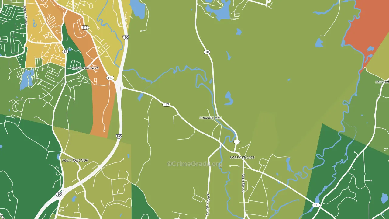 Ponakin Mill, MA Map of Vandalism Rates