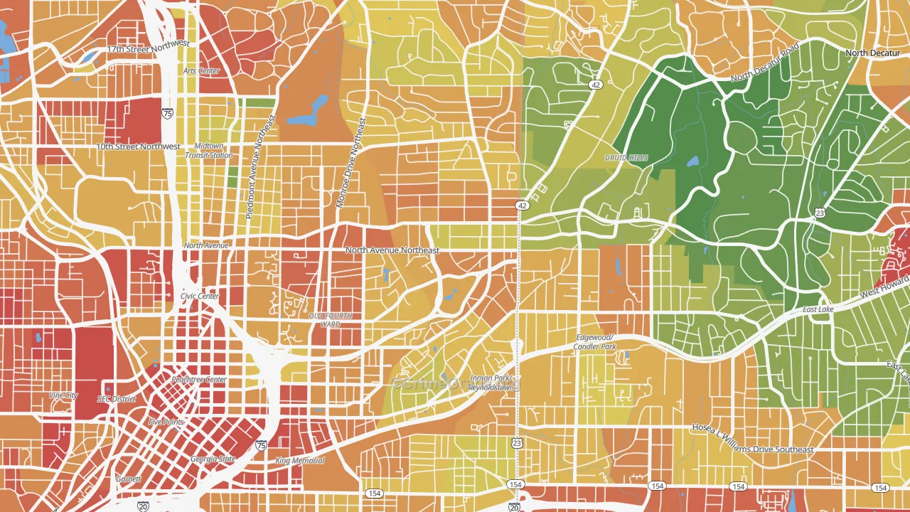 Poncey-Highland, Atlanta, GA Map of Vandalism Rates