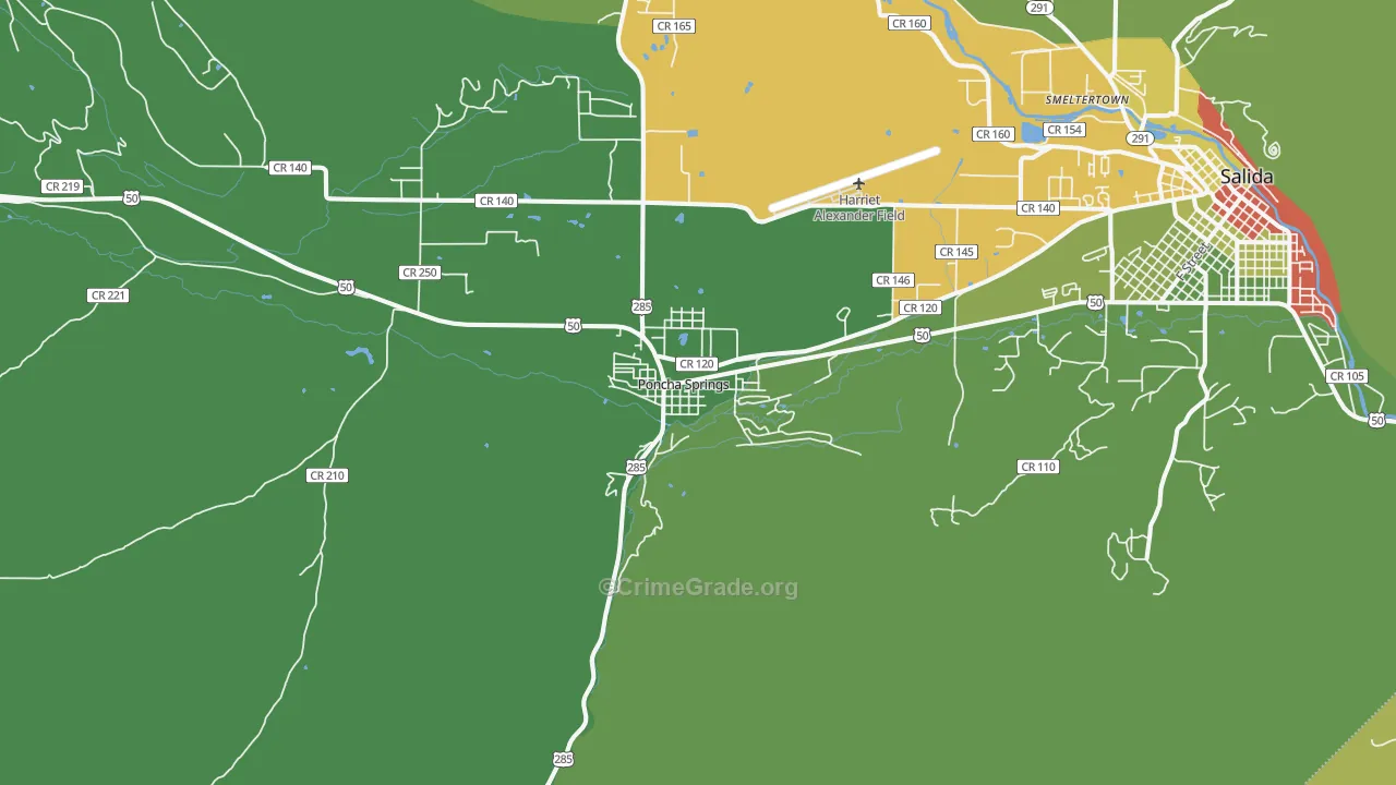 Poncha Springs, CO Map of Vandalism Rates