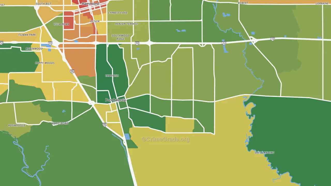 Ponchatoula, LA Map of Vandalism Rates