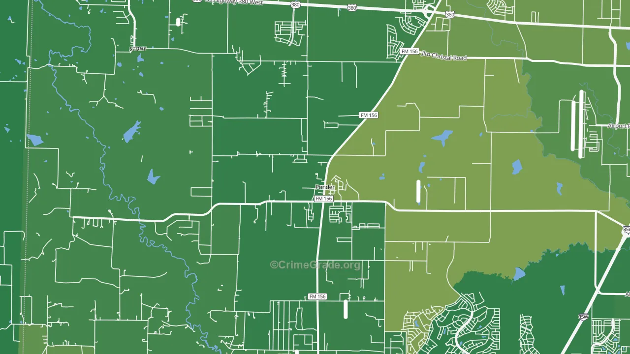 Ponder, TX Map of Vandalism Rates