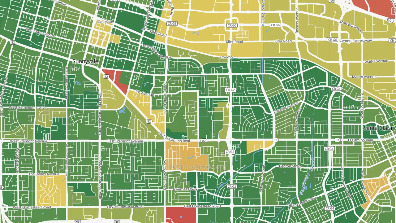 Ponderosa Park, Sunnyvale, CA Map of Vandalism Rates