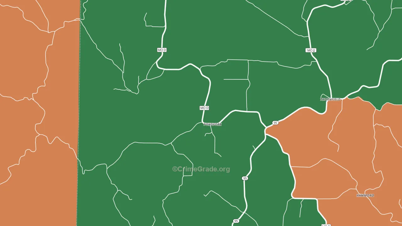 Pondfork, MO Map of Vandalism Rates