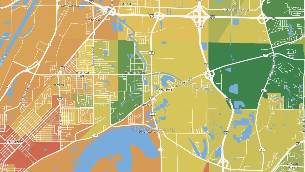Pontoon Beach, IL Map of Vandalism Rates