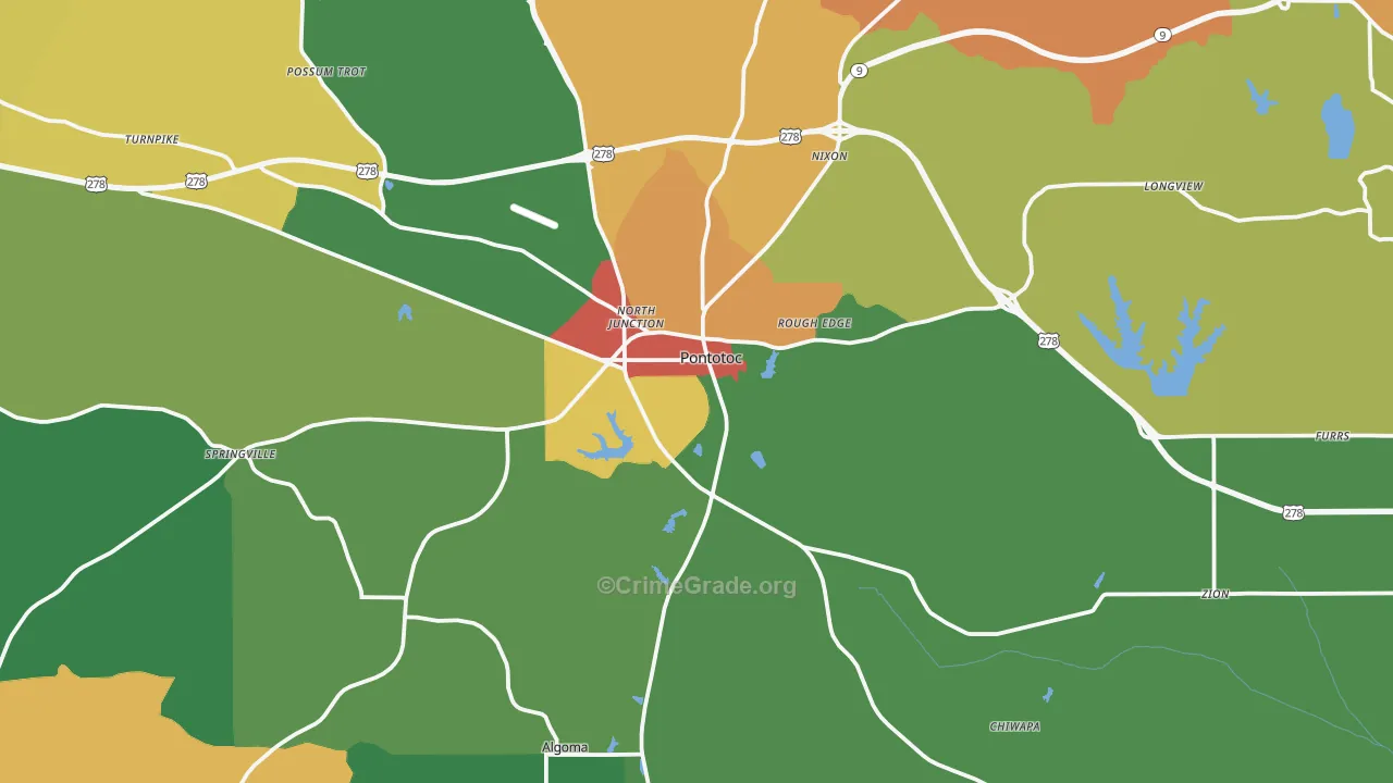 Pontotoc, MS Map of Vandalism Rates