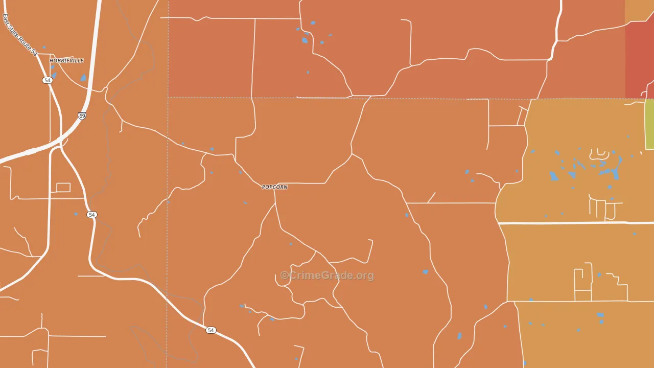 Popcorn, IN Map of Vandalism Rates