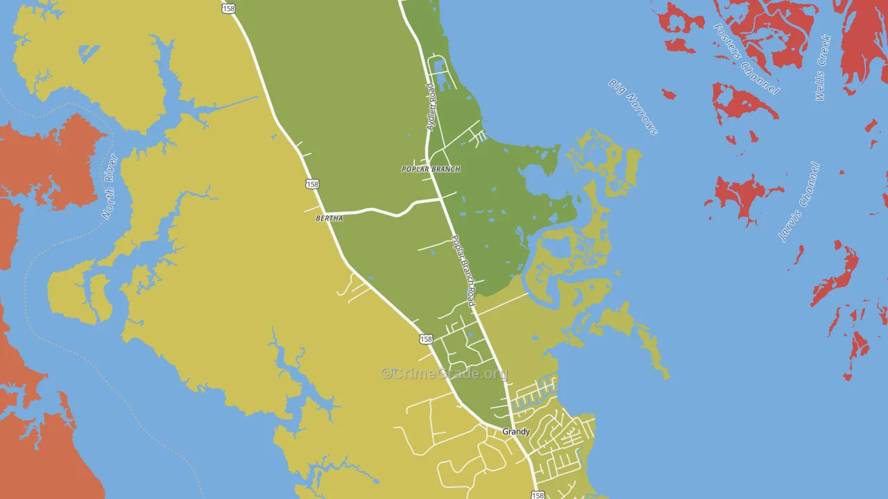 Poplar Branch, NC Map of Vandalism Rates