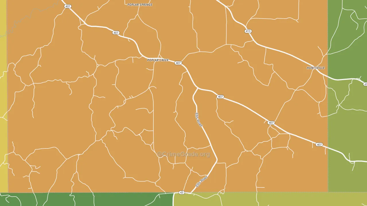 Poplar Creek, MS Map of Vandalism Rates