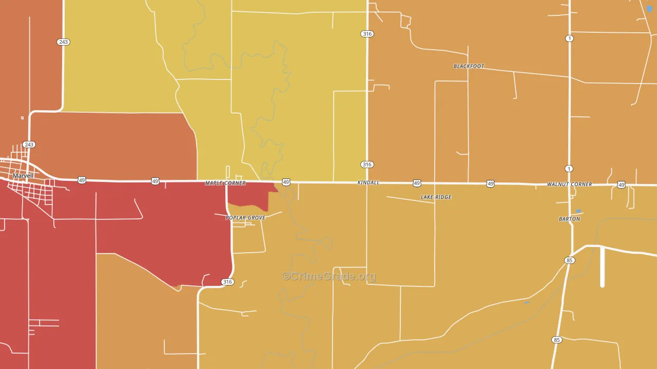 Poplar Grove, AR Map of Vandalism Rates