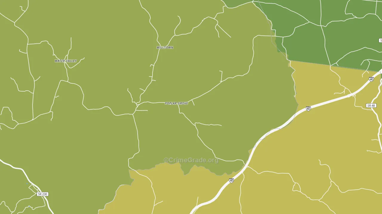 Poplar Grove, TN Map of Vandalism Rates