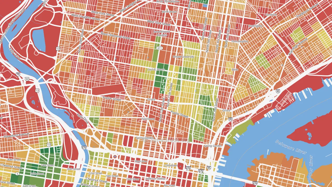Poplar-Ludlow-Yorktowne, Philadelphia, PA Map of Vandalism Rates