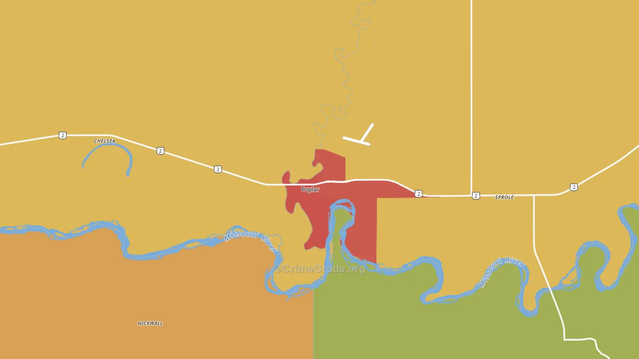Poplar, MT Map of Vandalism Rates