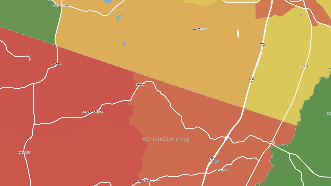 Poplar Springs, MS Map of Vandalism Rates