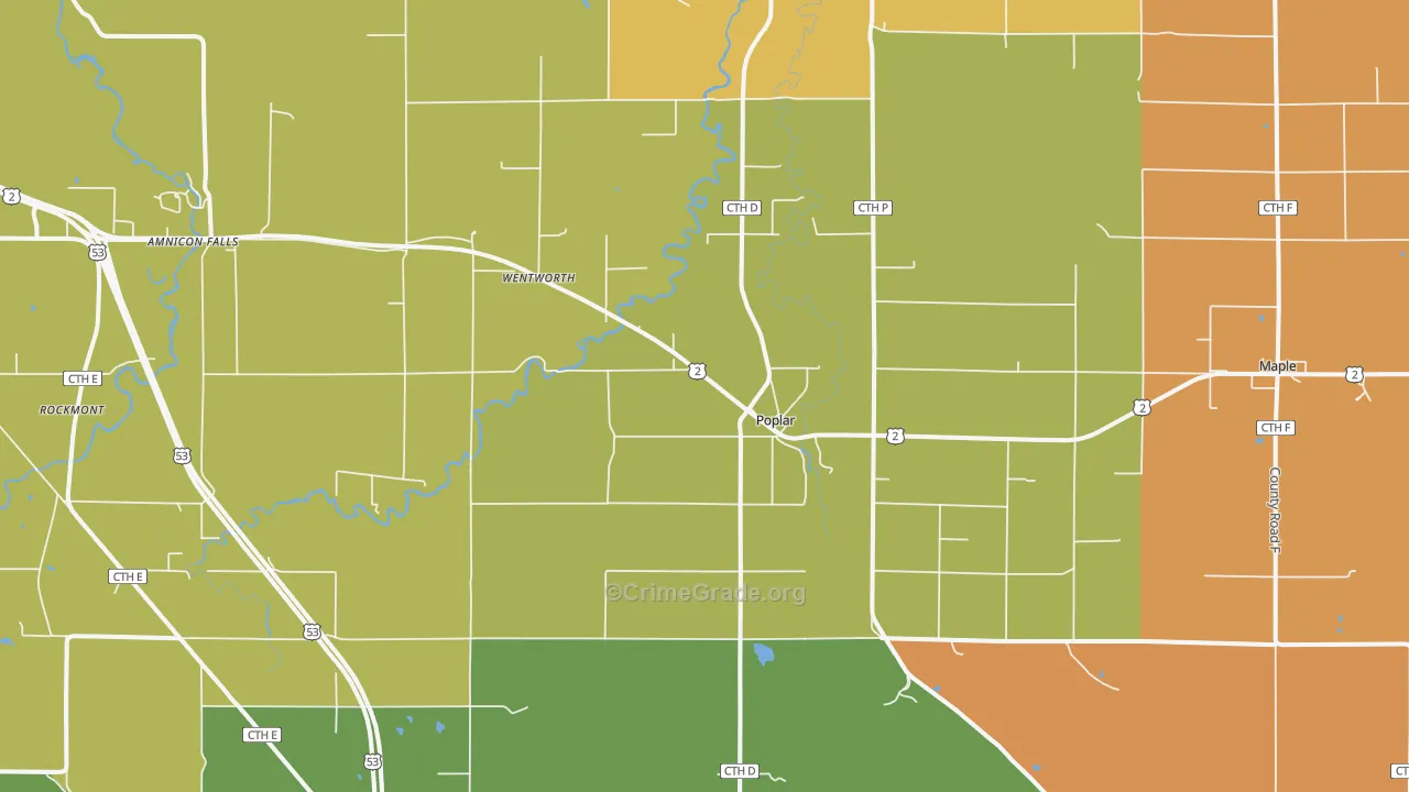 Poplar, WI Map of Vandalism Rates