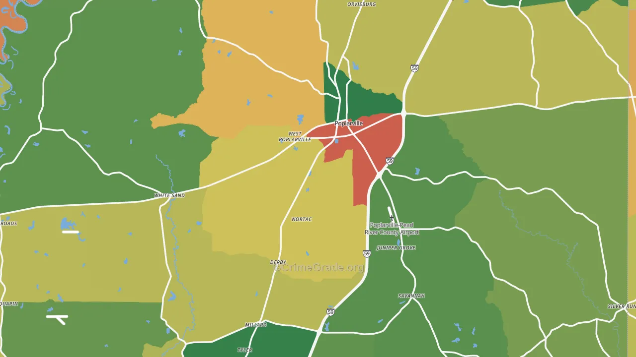 Poplarville, MS Map of Vandalism Rates