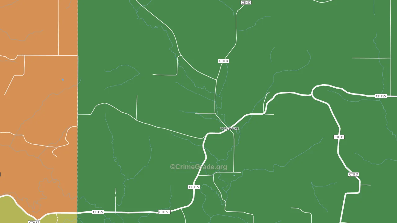 Porcupine, WI Map of Vandalism Rates