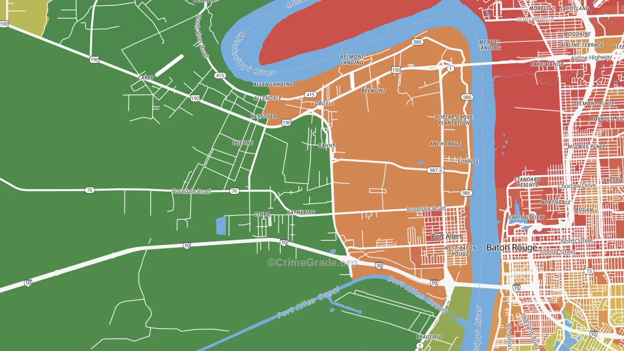 Port Allen, LA Map of Vandalism Rates
