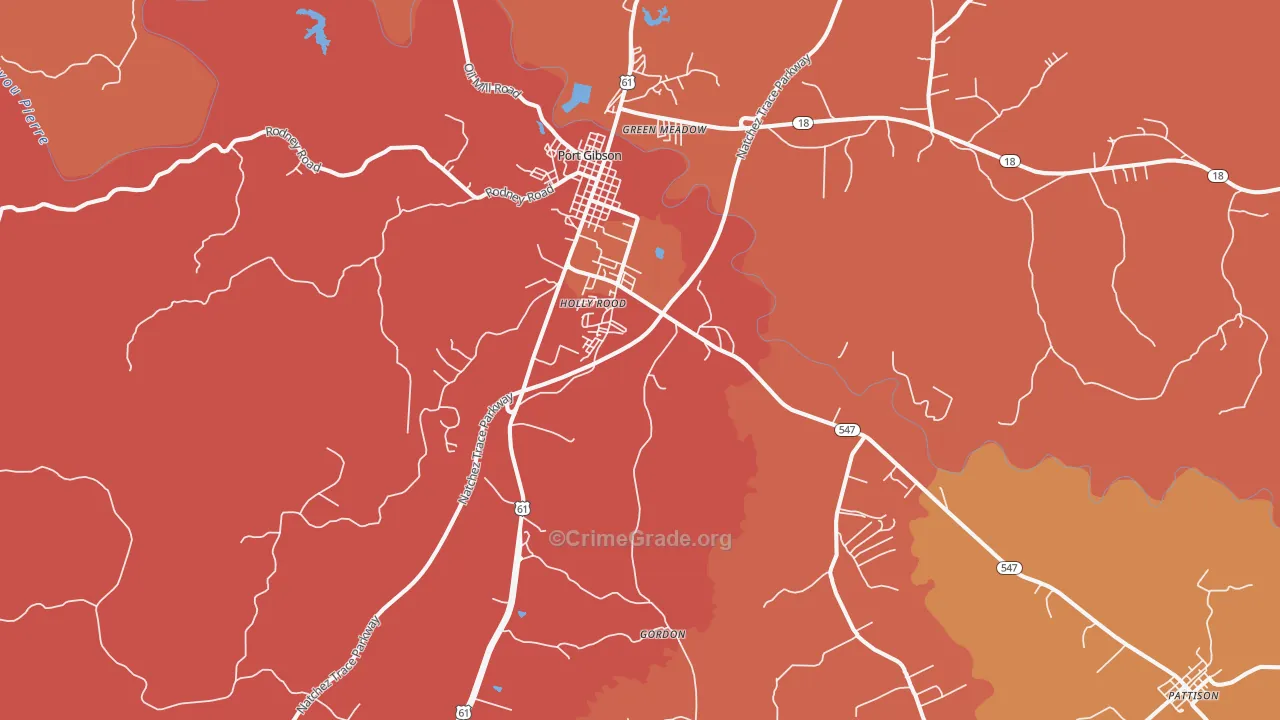 Port Gibson, MS Map of Vandalism Rates