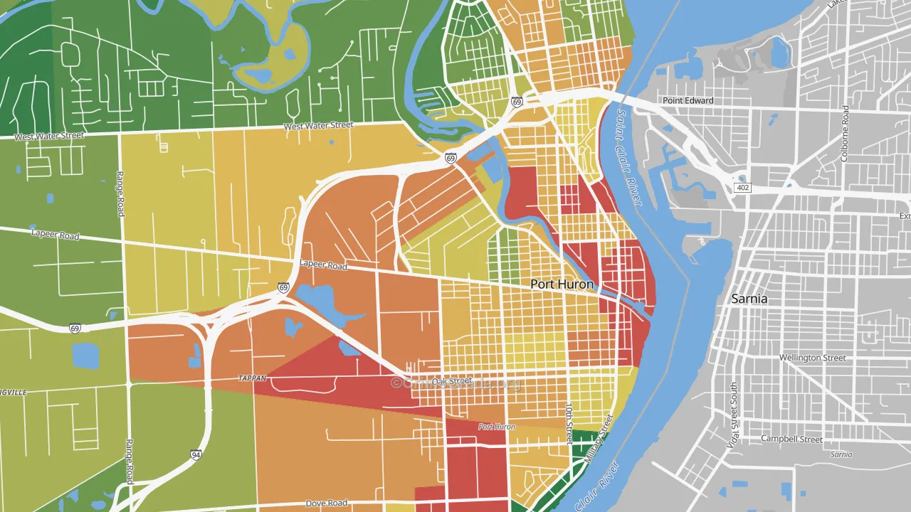 Port Huron, MI Map of Vandalism Rates