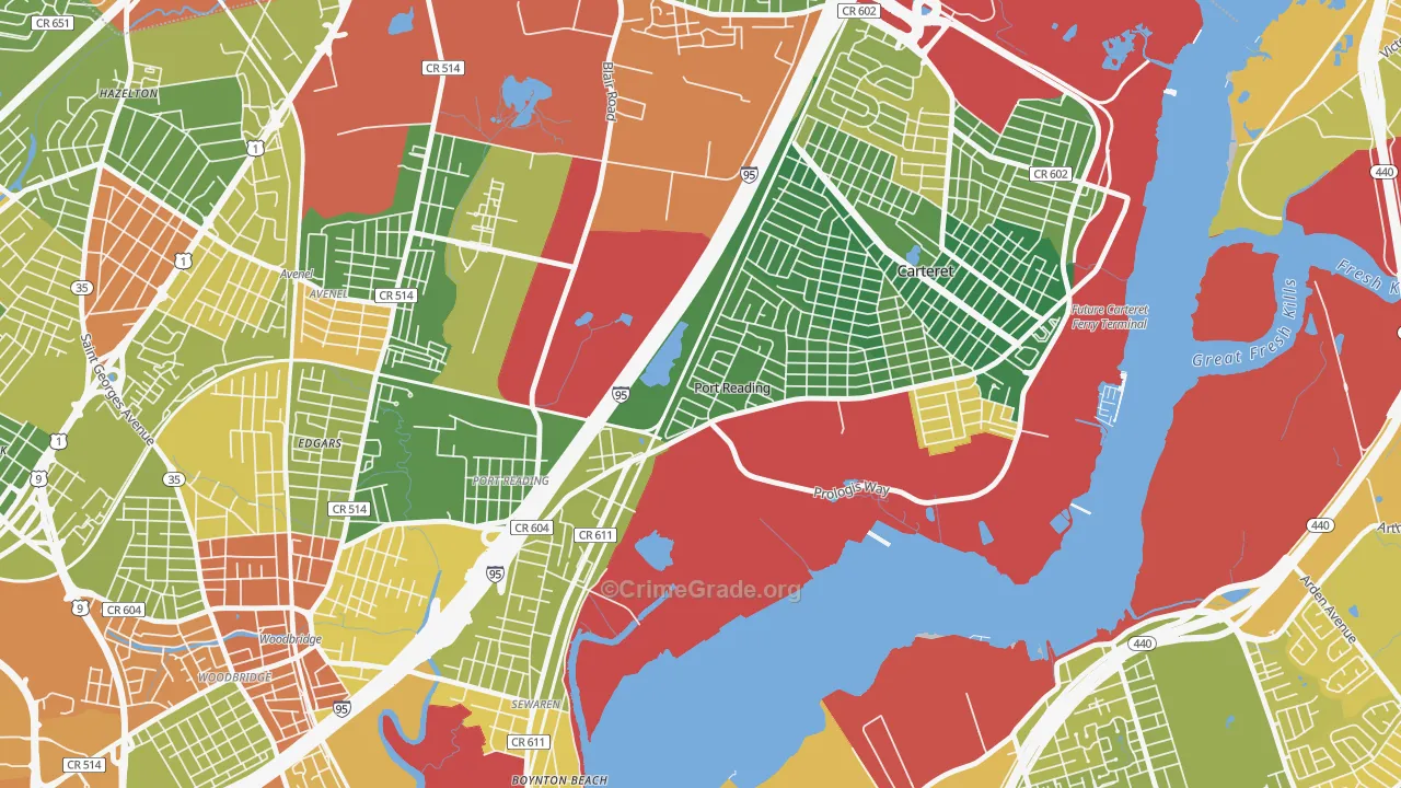 Port Reading, NJ Map of Vandalism Rates