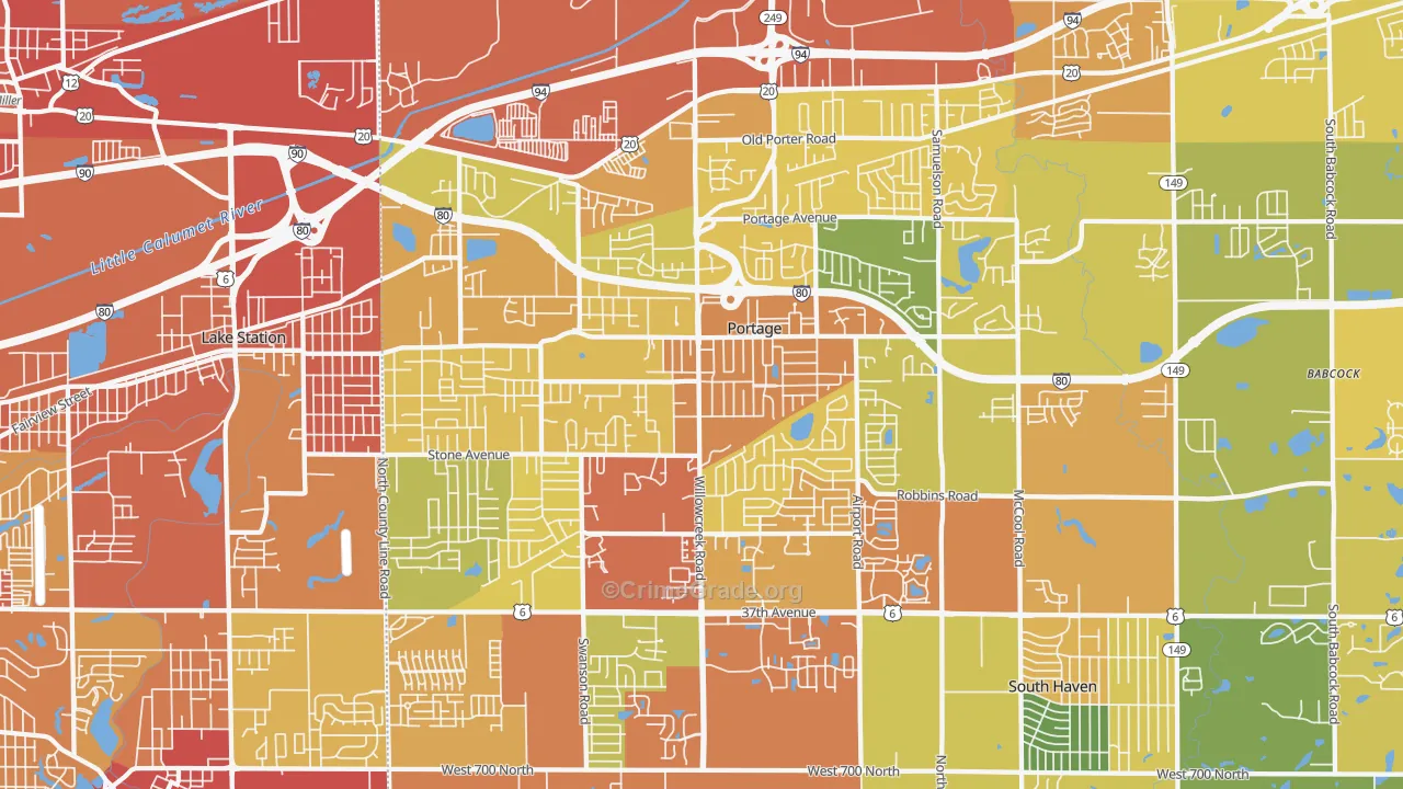 Portage, IN Map of Vandalism Rates