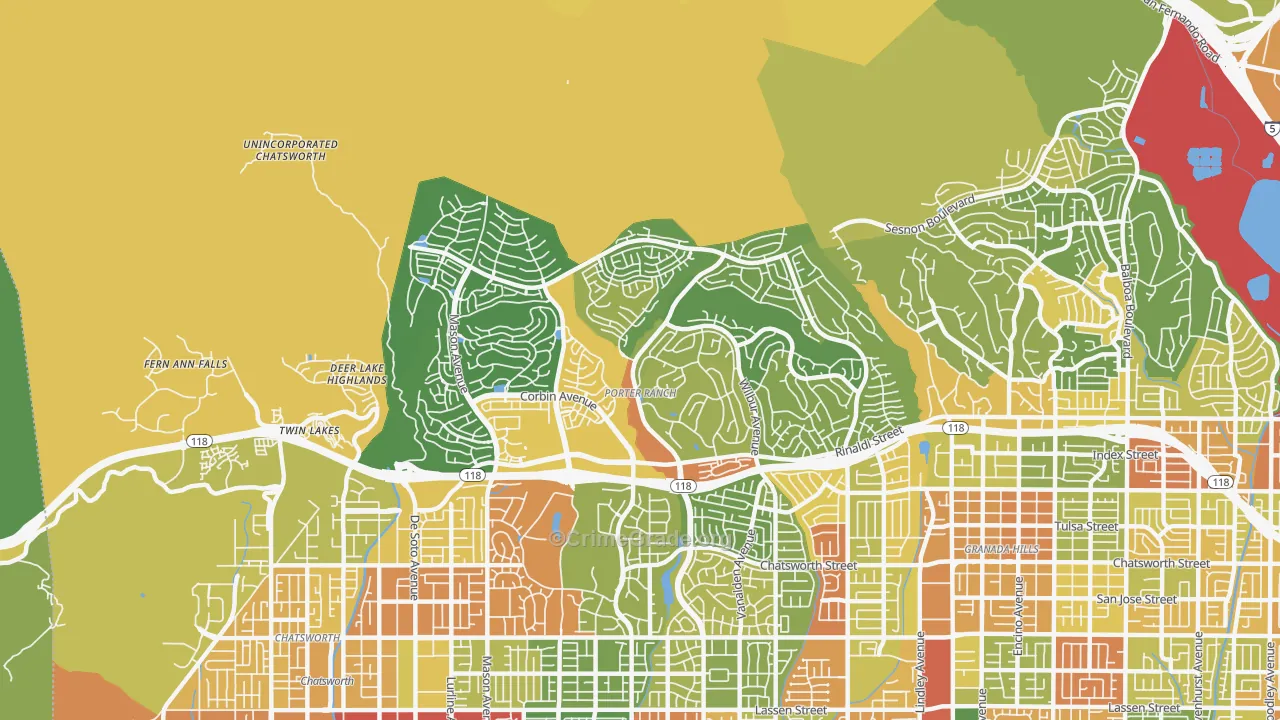 Portar Ranch, Northridge, CA Map of Vandalism Rates