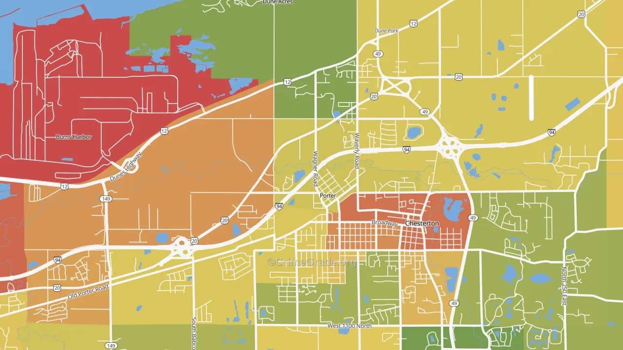 Porter, IN Map of Vandalism Rates