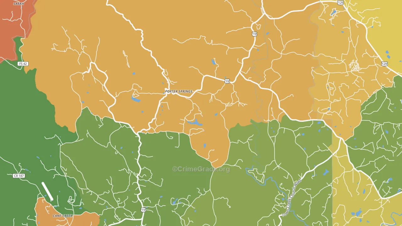 Porter Springs, GA Map of Vandalism Rates