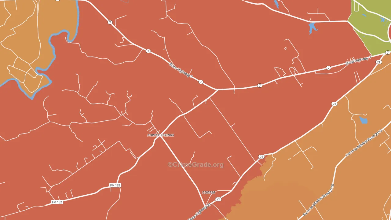 Porter Springs, TX Map of Vandalism Rates