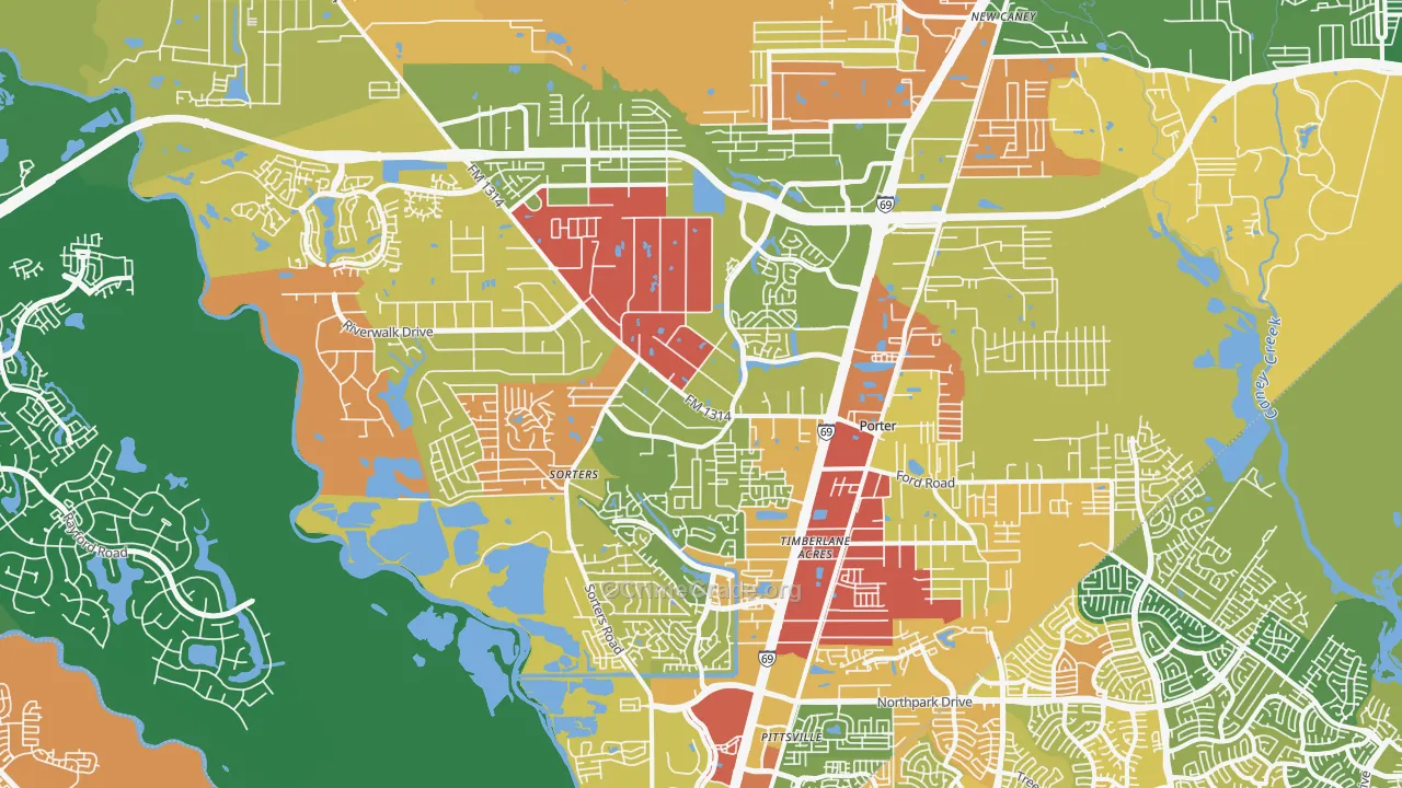 Porter, TX Map of Vandalism Rates