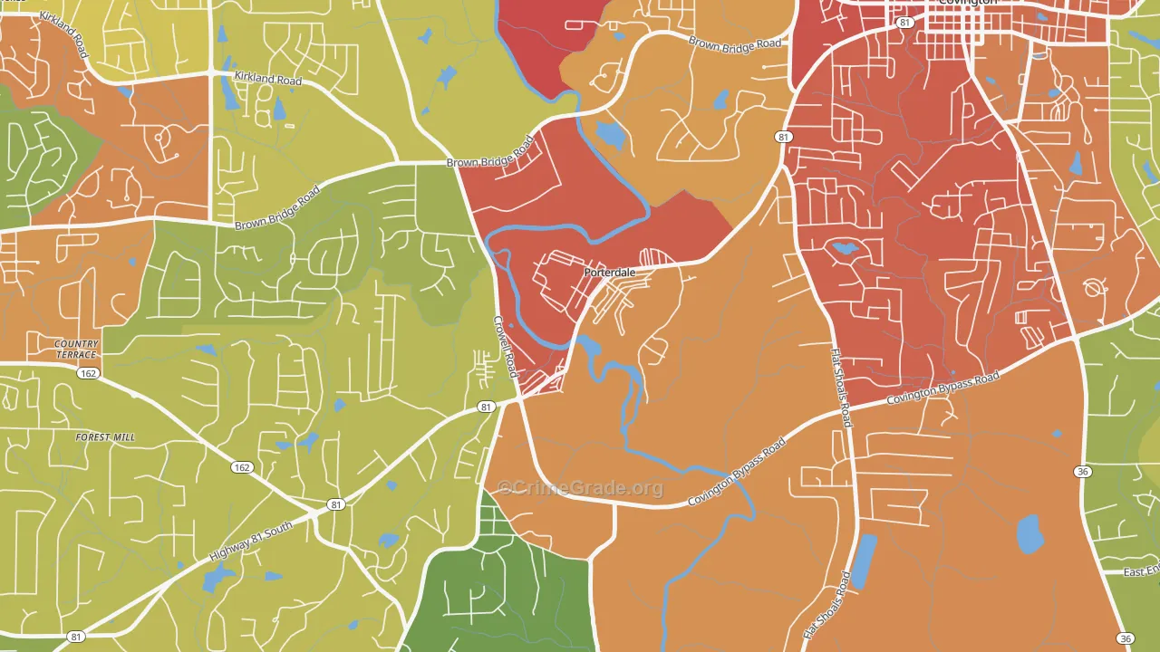 Porterdale, GA Map of Vandalism Rates