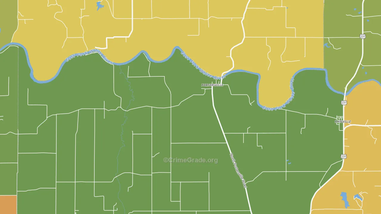Portersville, IN Map of Vandalism Rates