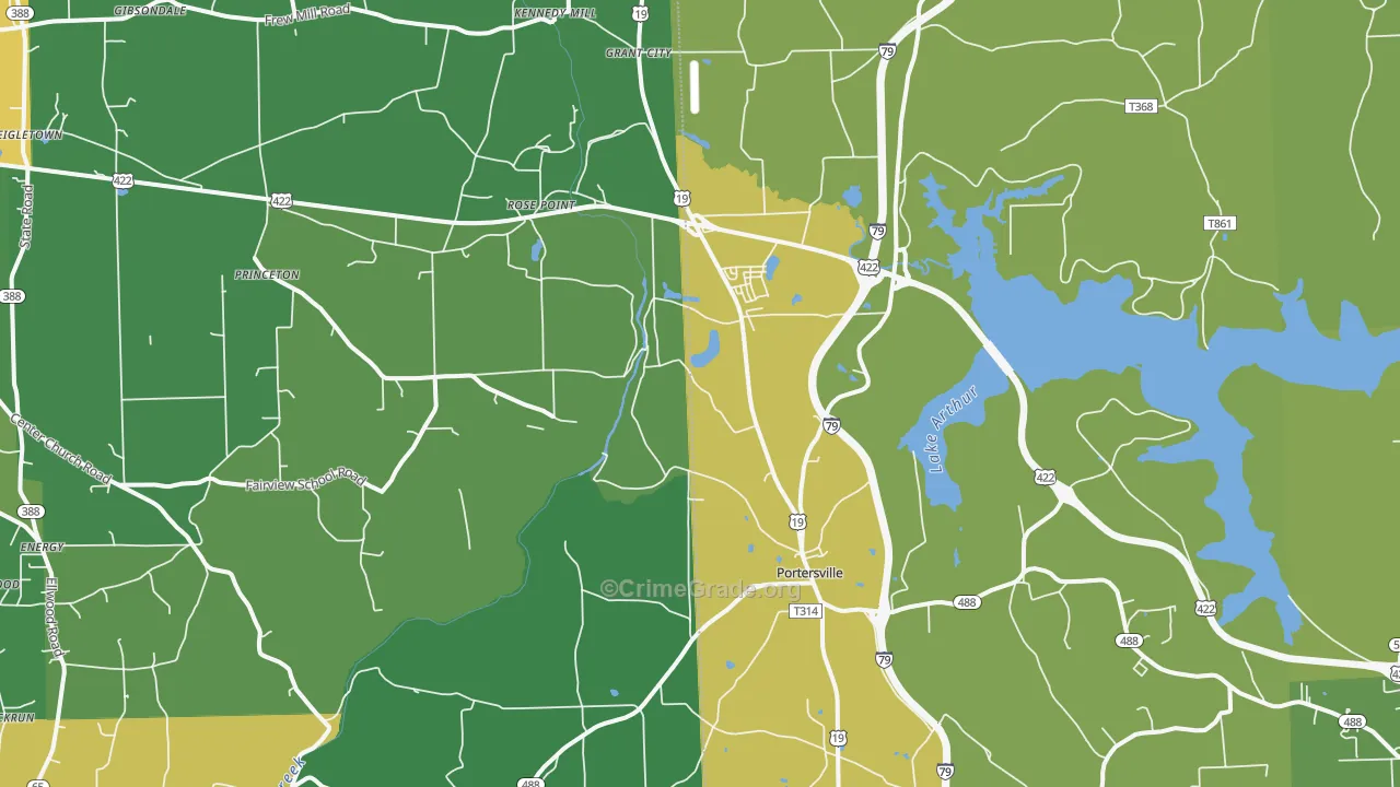 Portersville, PA Map of Vandalism Rates